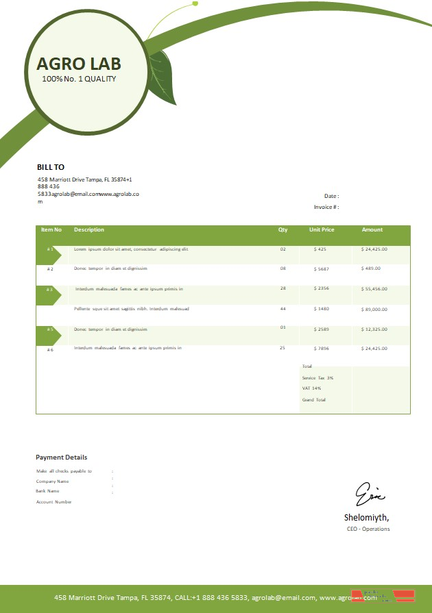 Free Agriculture Invoice Template PSD template